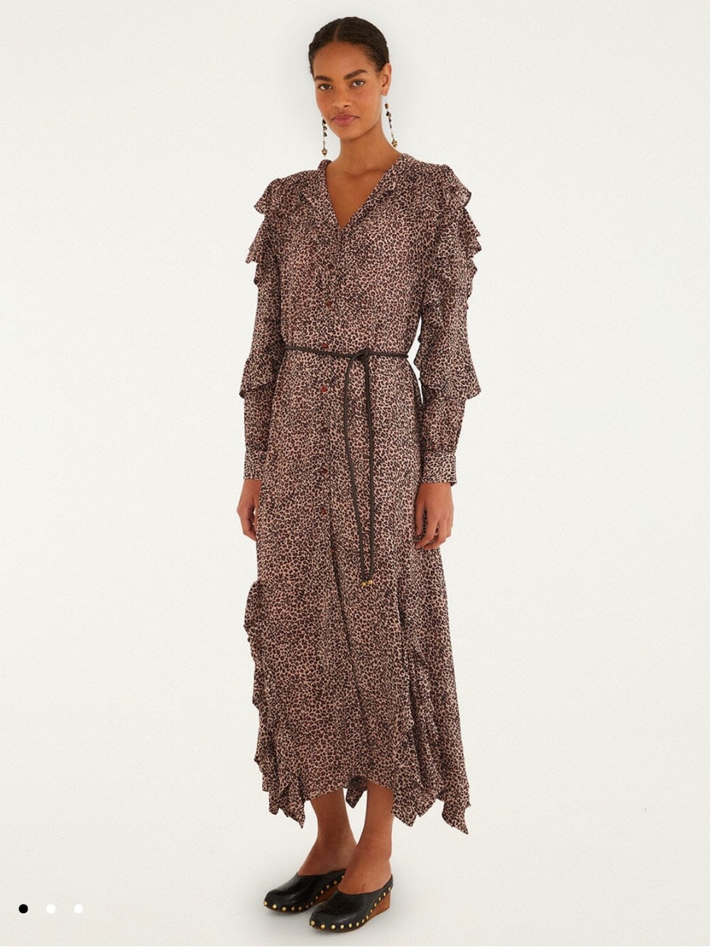 NWT Farm Rio Leopard Ruffled Maxi Dress Size M *BUTTON DETACHED*